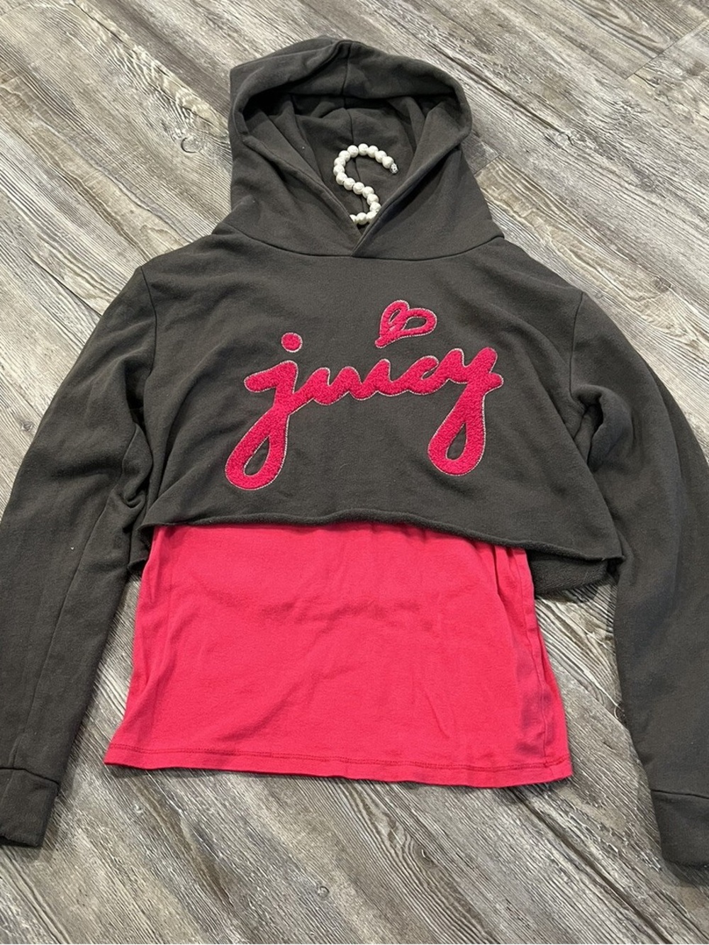 Juicy Couture Black & Hot Pink Layered Hoodie Top - Kids